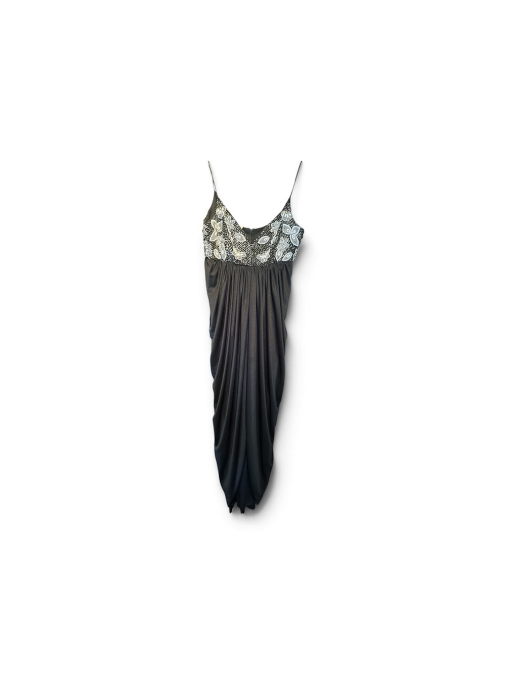 Embellished Black Spaghetti-Strap Prom Dress